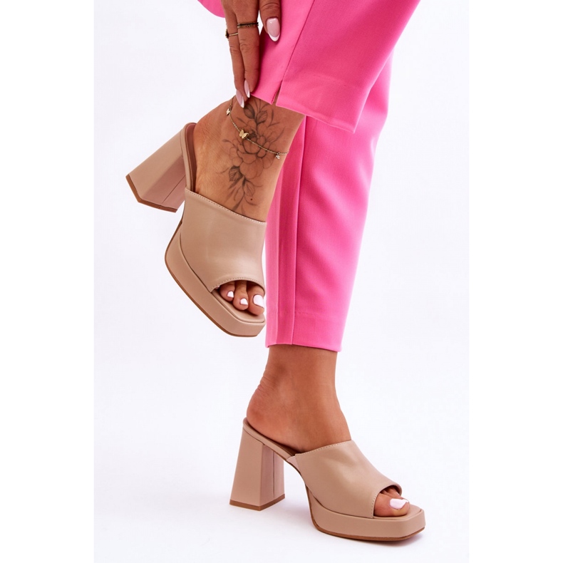 Tongs à talons hauts pour femmes beiges 1