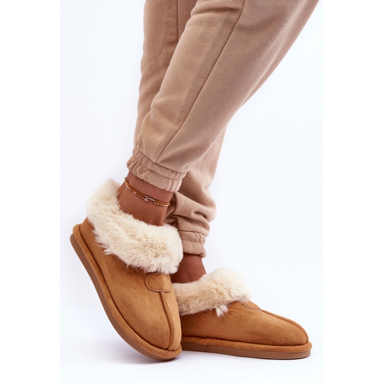 Chaussons femme avec fourrure Camel brun 1