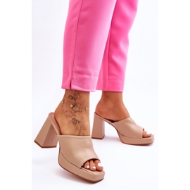 Tongs à talons hauts pour femmes beiges 2