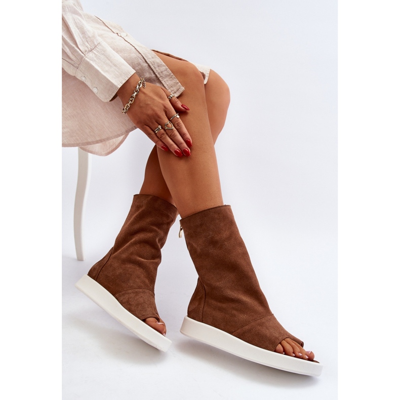 Sandales femme Zazoo en daim marron avec dessus brun 1