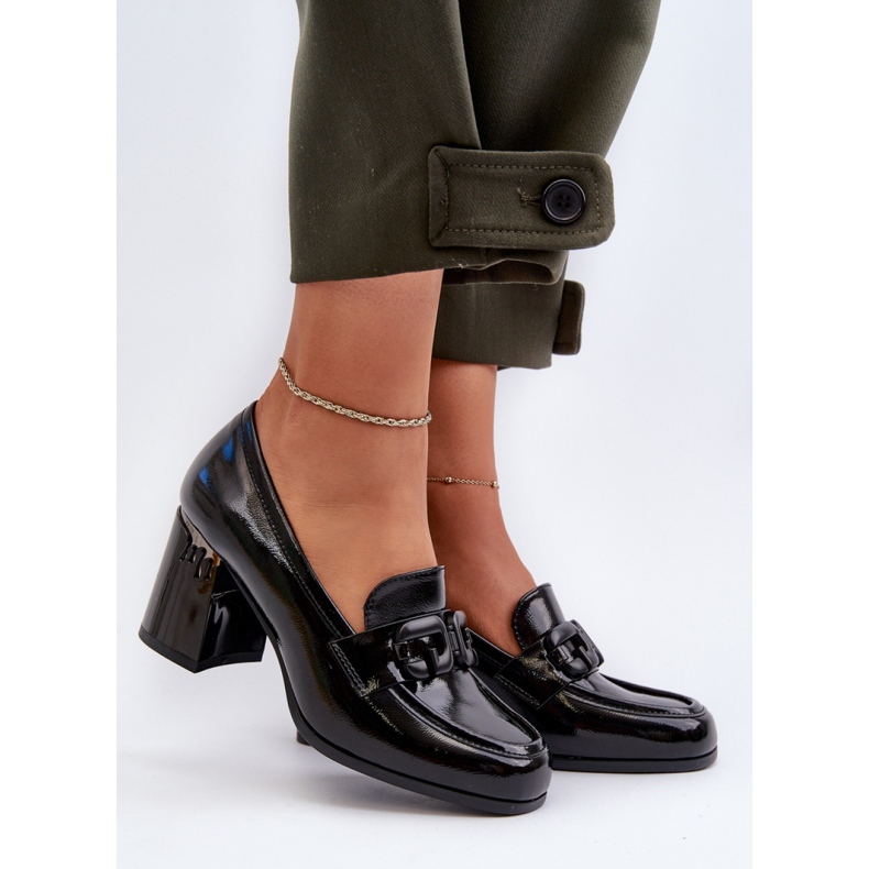 S.Barski Chaussures à talons hauts pour femmes, laquées Noir 1