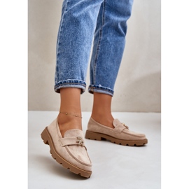 Mocassins femme en daim beige avec ours en peluche 1