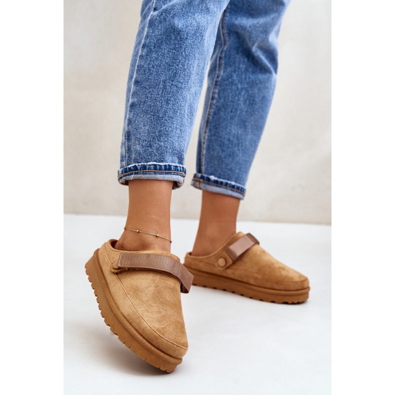 Chaussons plateforme femme Camel brun 1