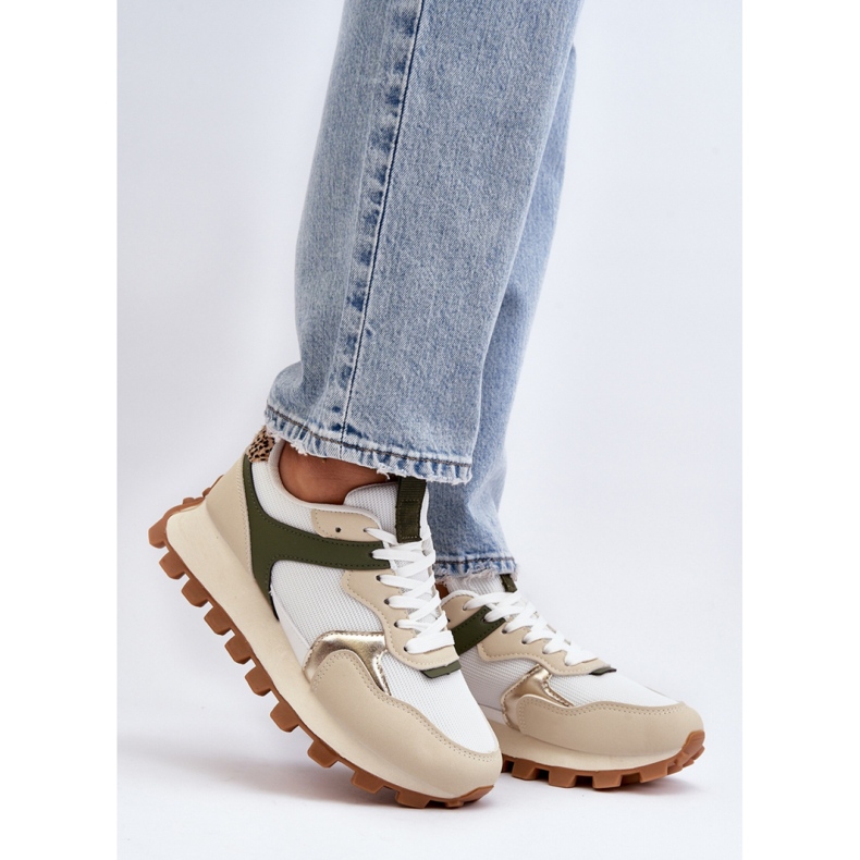 Chaussures de sport pour femmes sur la plateforme Beige/Vert 1