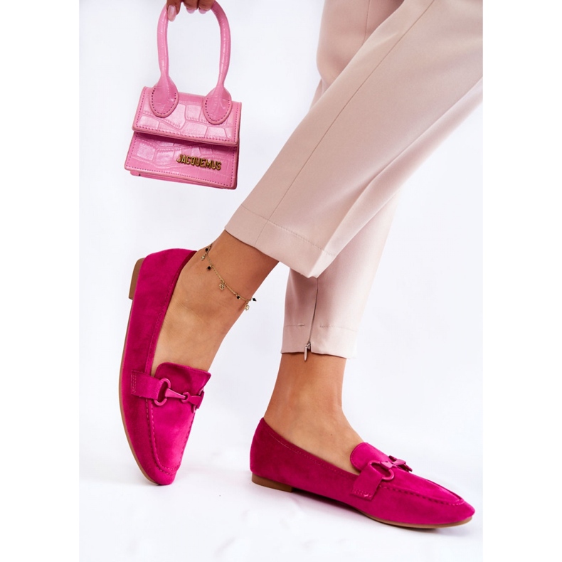 Mocassins femme en daim avec décoration Fuchsia rose 1