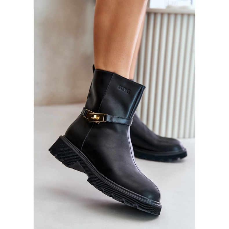 GOE Bottines femme en cuir avec ceinture noire 1