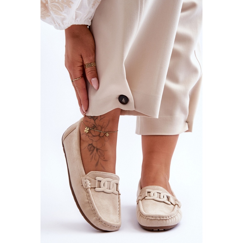 Mocassins femme en daim beige 1