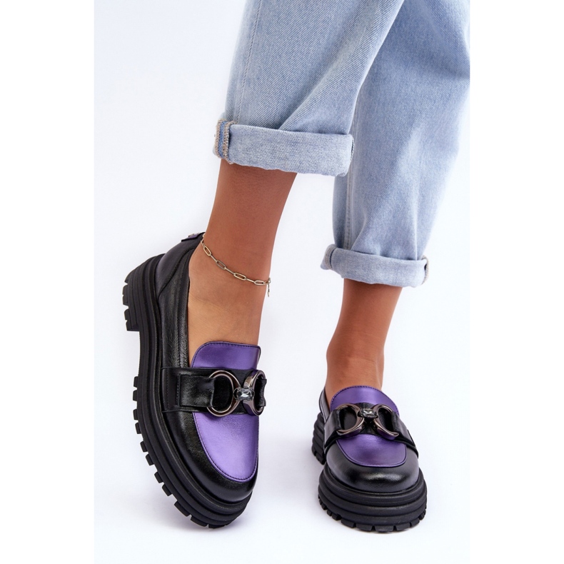 Mocassins pour femmes sur une plateforme massive Noir/Violet 1