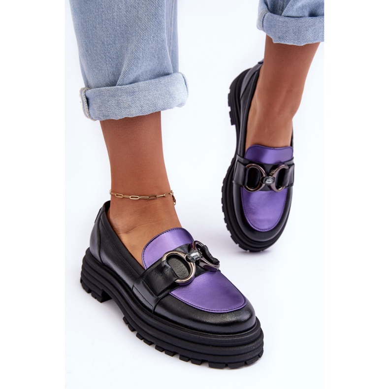 Mocassins pour femmes sur une plateforme massive Noir/Violet le noir 2
