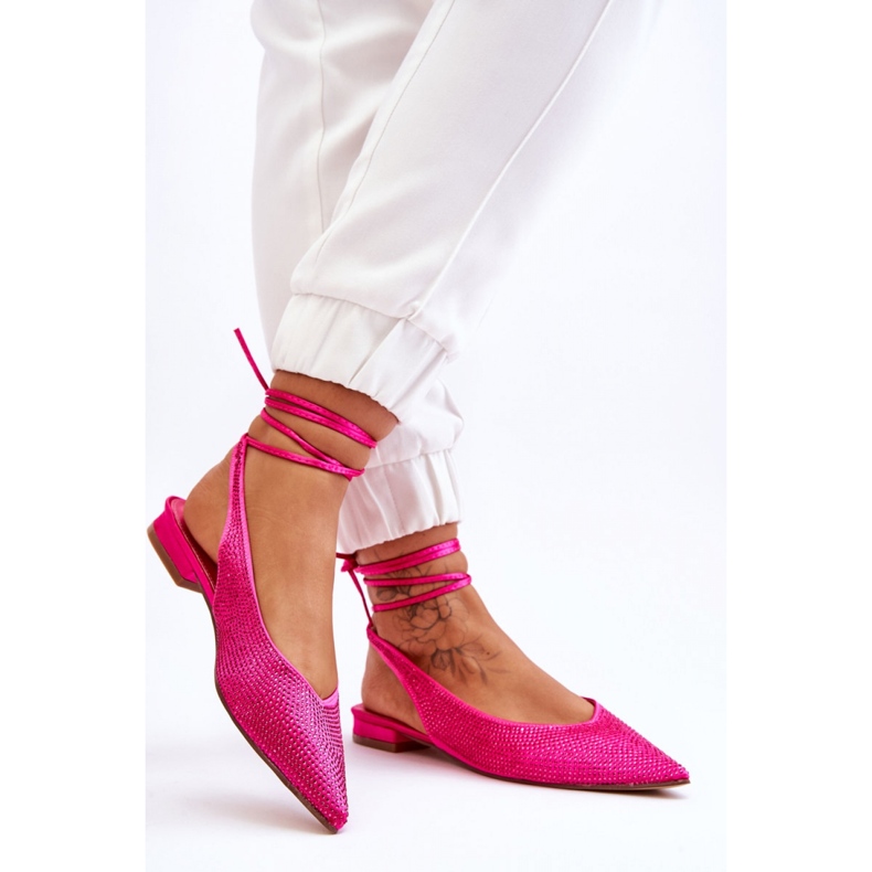 Ballerines nouées avec strass fuchsia rose 1