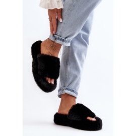 Chaussons fourrure femme noirs 1