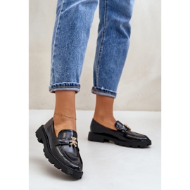 Mocassins vernis pour femme avec ours en peluche, Noir 1