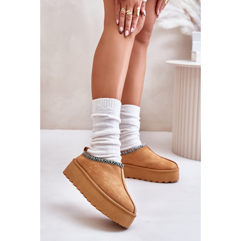 Chaussons plateforme femme Camel brun 1