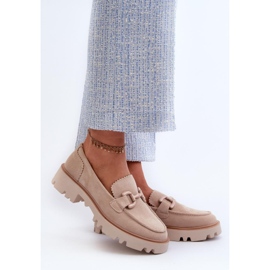 Mocassins femme en daim à décoration beige 1
