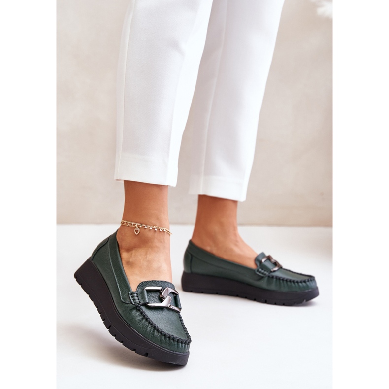 Mocassins pour femmes à décoration Vert Foncé 1