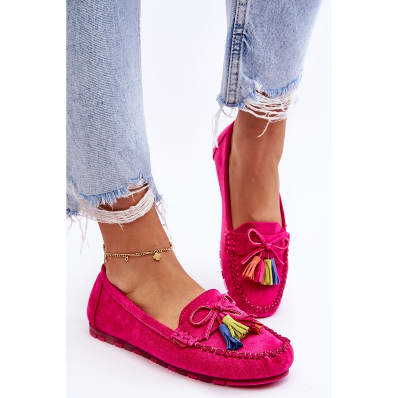Mocassins femme à franges Fuchsia rose 1