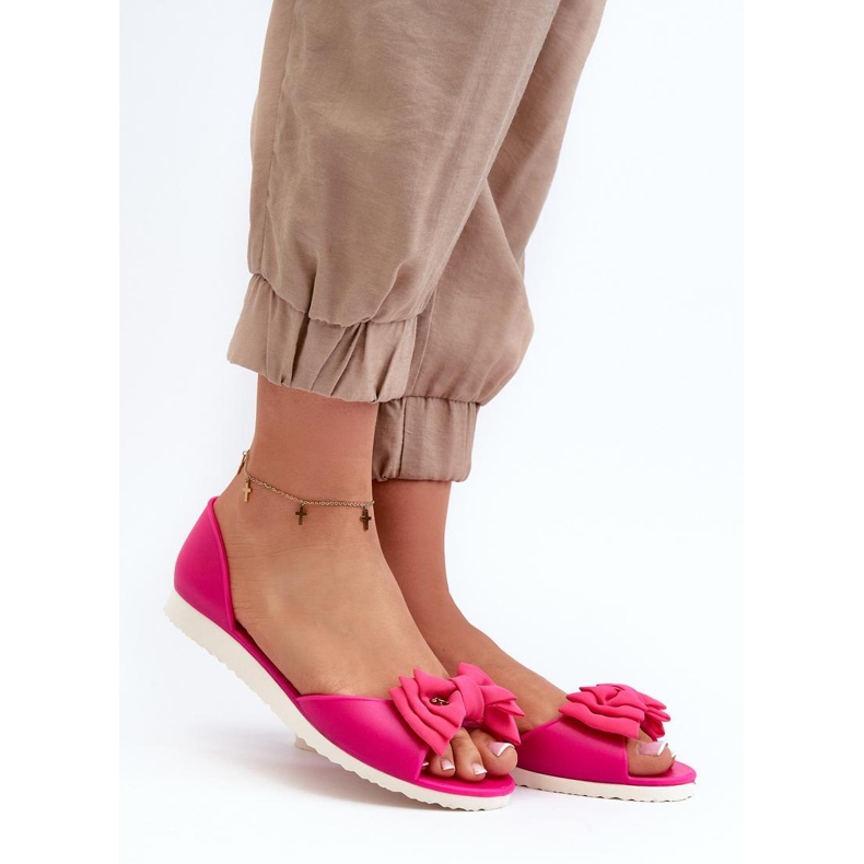Ballerines femme en caoutchouc avec nœud fuchsia rose 1