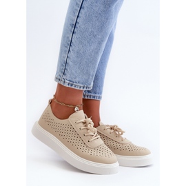 Baskets plateforme ajourées beiges 1