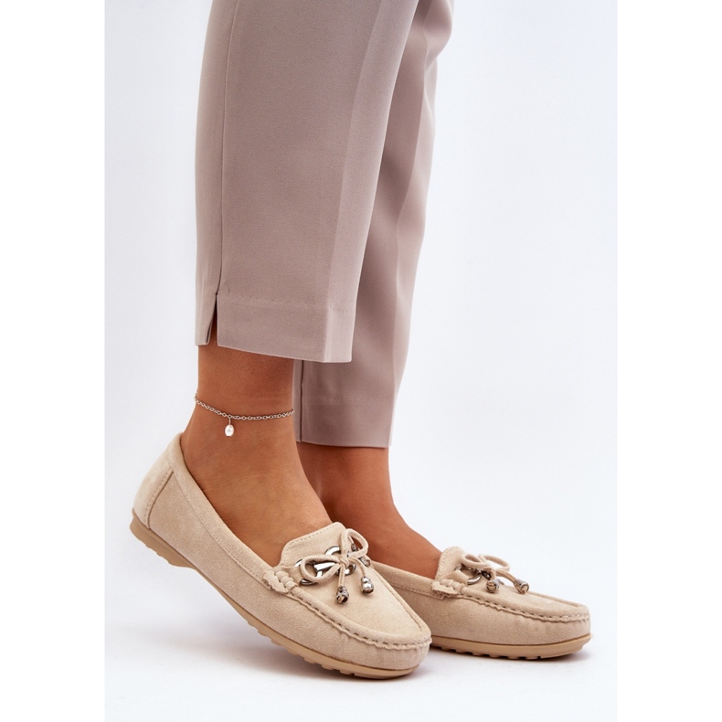 Mocassins femme en daim avec décoration Beige 1