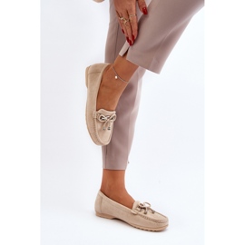 Mocassins femme en daim avec décoration Beige 2