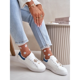Baskets pour femmes avec épingles Blanc/Bleu blanche 2