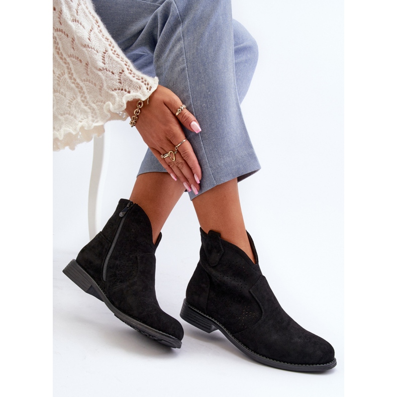 S.Barski Bottines à talon plat pour femme noires le noir 1