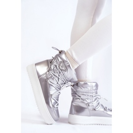 Boots de neige plateforme à lacets argentées Femme gris 1