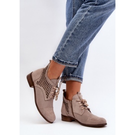 Zazoo Bottines femme beige à tige ajourée 2