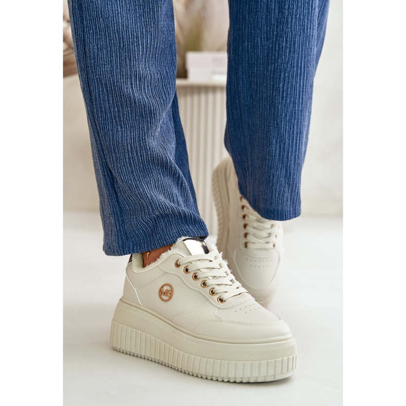 Chaussures de sport à plateforme pour femmes en cuir écologique beige 1