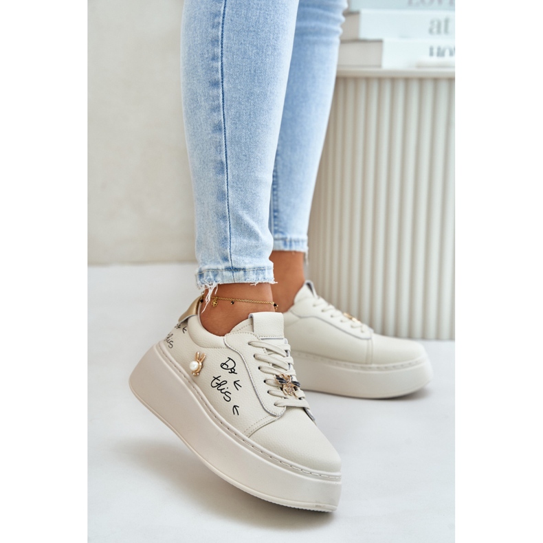 Vinceza Baskets pour femmes en cuir naturel Beige 1