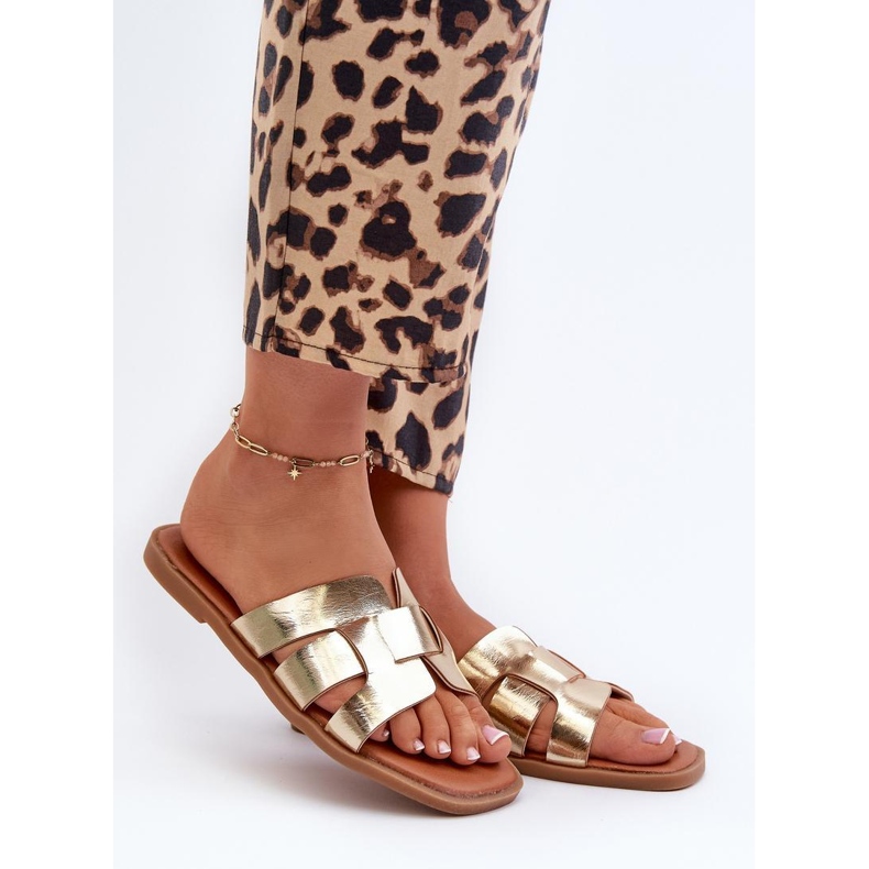 Evento Chaussons pour femmes en cuir écologique Gold doré 1