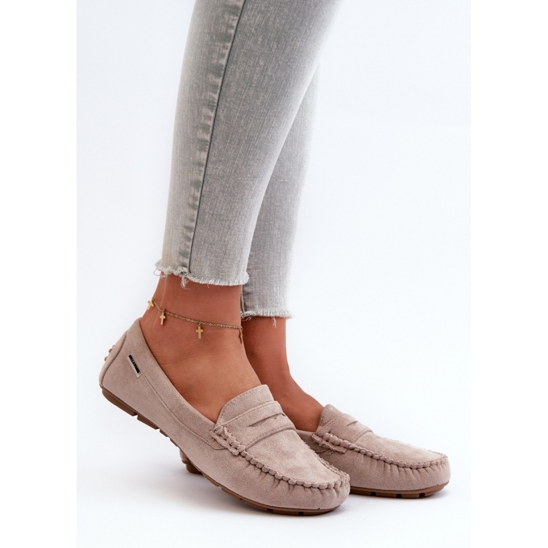 Mocassins classiques pour femmes en suède écologique beige 1