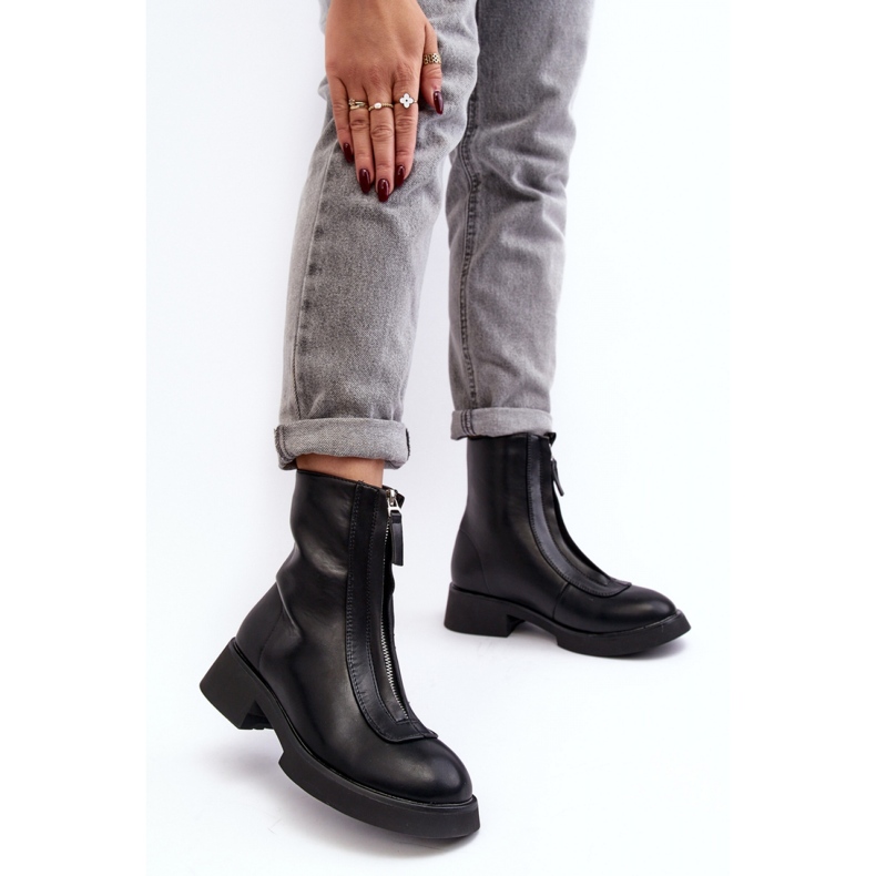 Bottines noires à talon plat pour femme 2