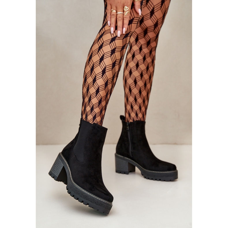 Bottes en daim à fond épais pour femmes, noir 1