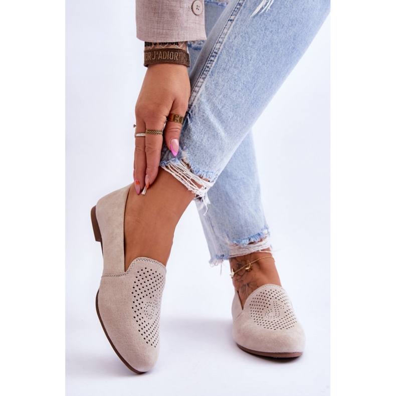 Mocassins femme en daim beige 1