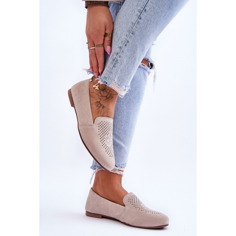 Mocassins femme en daim beige 2