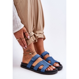 Tongs textile femme bleu foncé 1