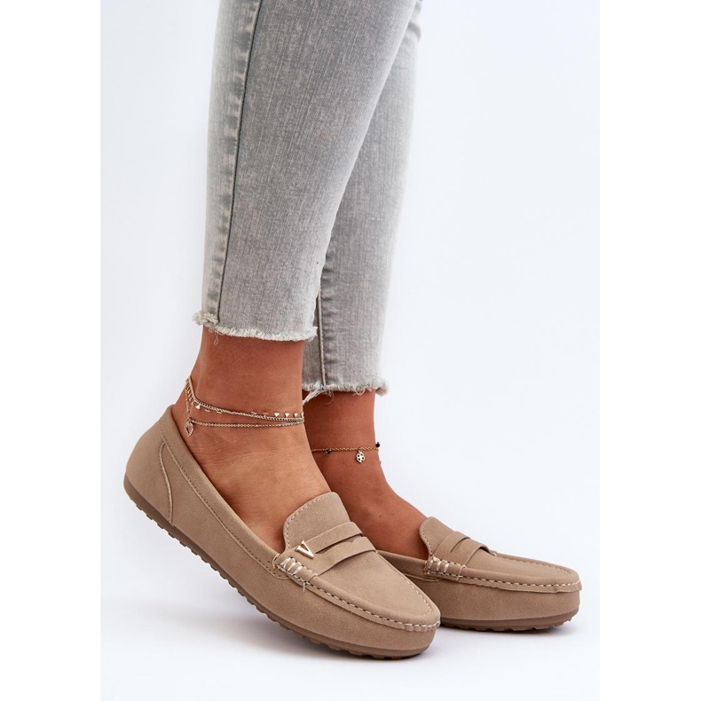 Mocassins confortables en daim pour femmes beige 1