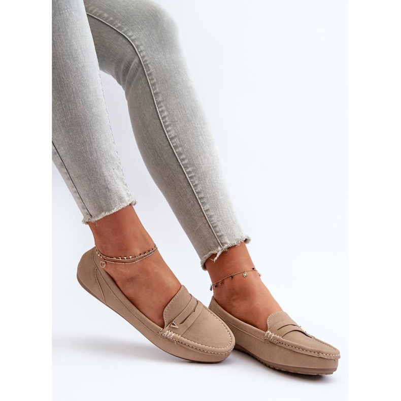 Mocassins confortables en daim pour femmes beige 2