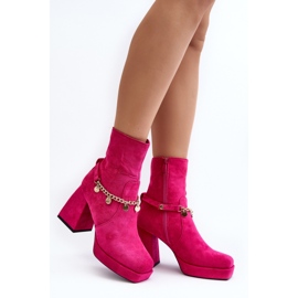 Bottines en daim à talon plus épais, fuchsia rose 1