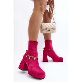 Bottines en daim à talon plus épais, fuchsia rose 2