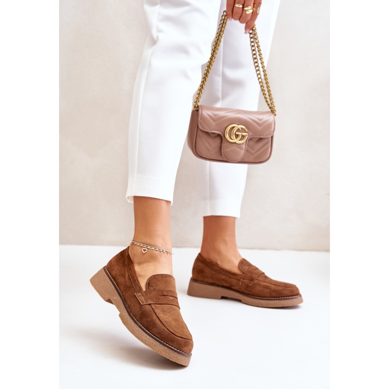 Mocassins pour femmes en Eco-daim C-528, marron brun 1