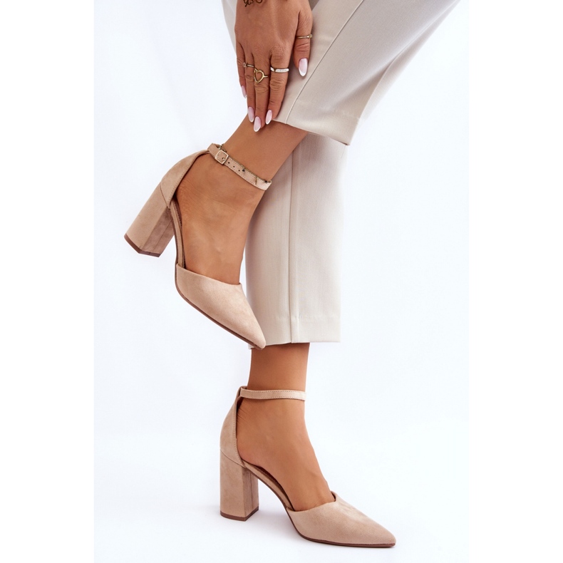 Escarpins pour femmes en éco-daim QA203P, beige 1
