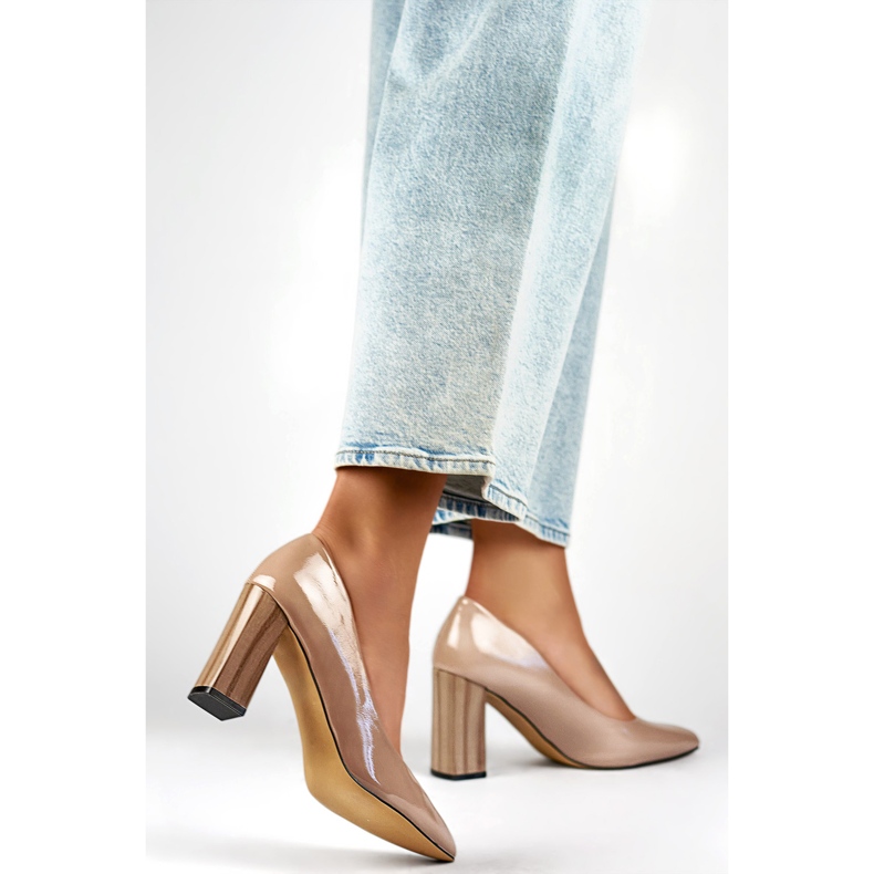 Escarpins vernis pour femmes GD-FL486A-T, beige 1