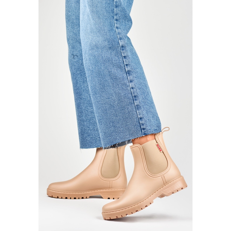 Bottines en caoutchouc pour femme S17BE, beige 2