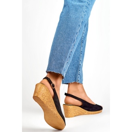 Sandales compensées pour femmes GD-FL653B, noir 1