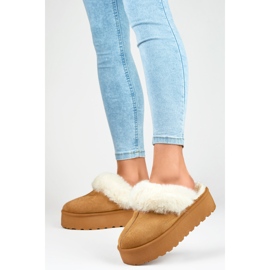 Chaussons avec Fourrure pour Femme 81366-2-C camel brun 1
