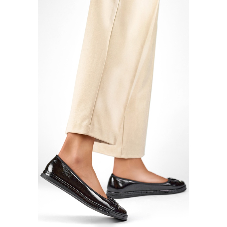 Ballerines Femme avec Noeud GD-XR392-B laqué noir le noir 1