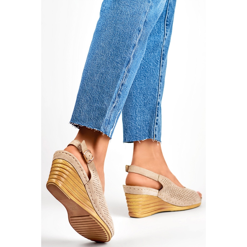 Sandales compensées pour femmes GD-FL1243KH, beige 1