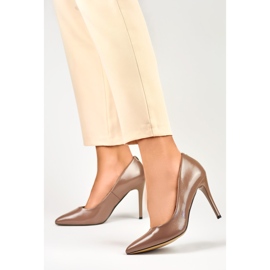 Talons hauts laqués pour femmes GD-FL59TA, marron et beige brun 1